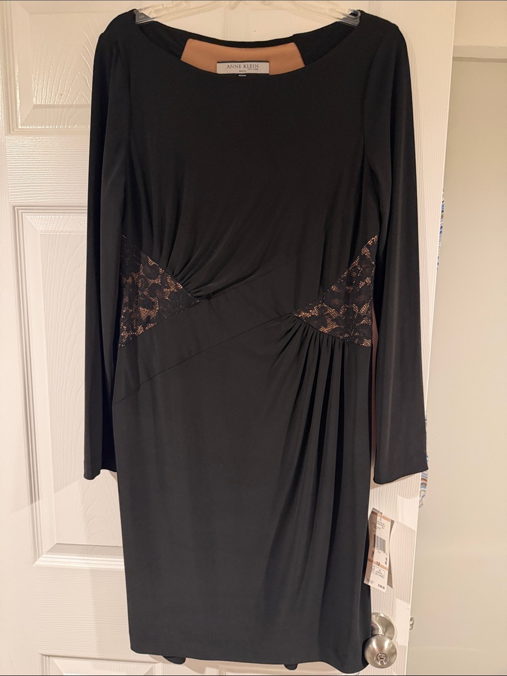 New Anne Klein Black Long-Sleeve Dress with Lace Insets 12